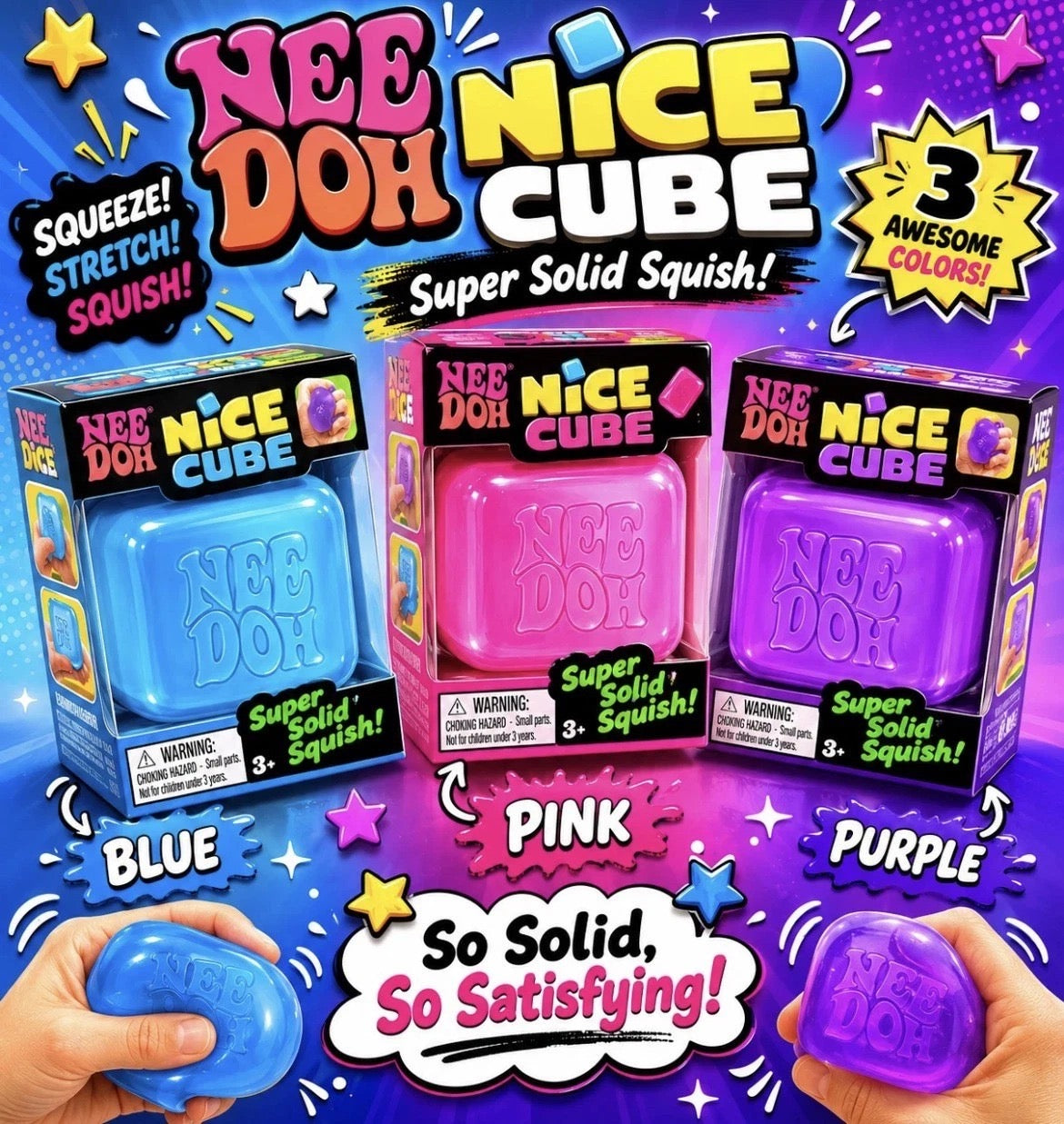 NeeDoh Nice Cube | Stress Ball Sensory Squeeze Toy Fidget Velvet | fuzzy ball | jelly fish | Texture Squishy