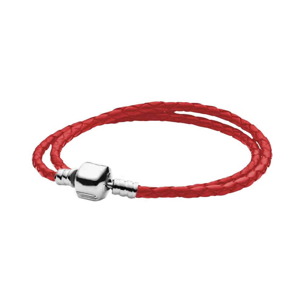 Scarlet Braided Leather Charm Bracelet